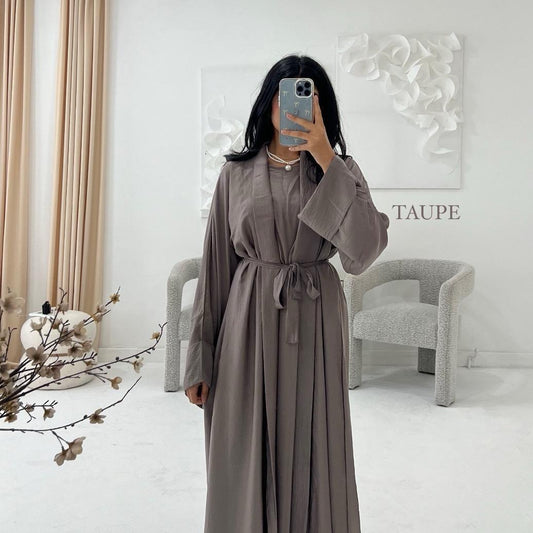 JUMEIRAH - 4 Piece Abaya Set with Collared Blazer Style, Inner Slip, Belt, and Overcoat